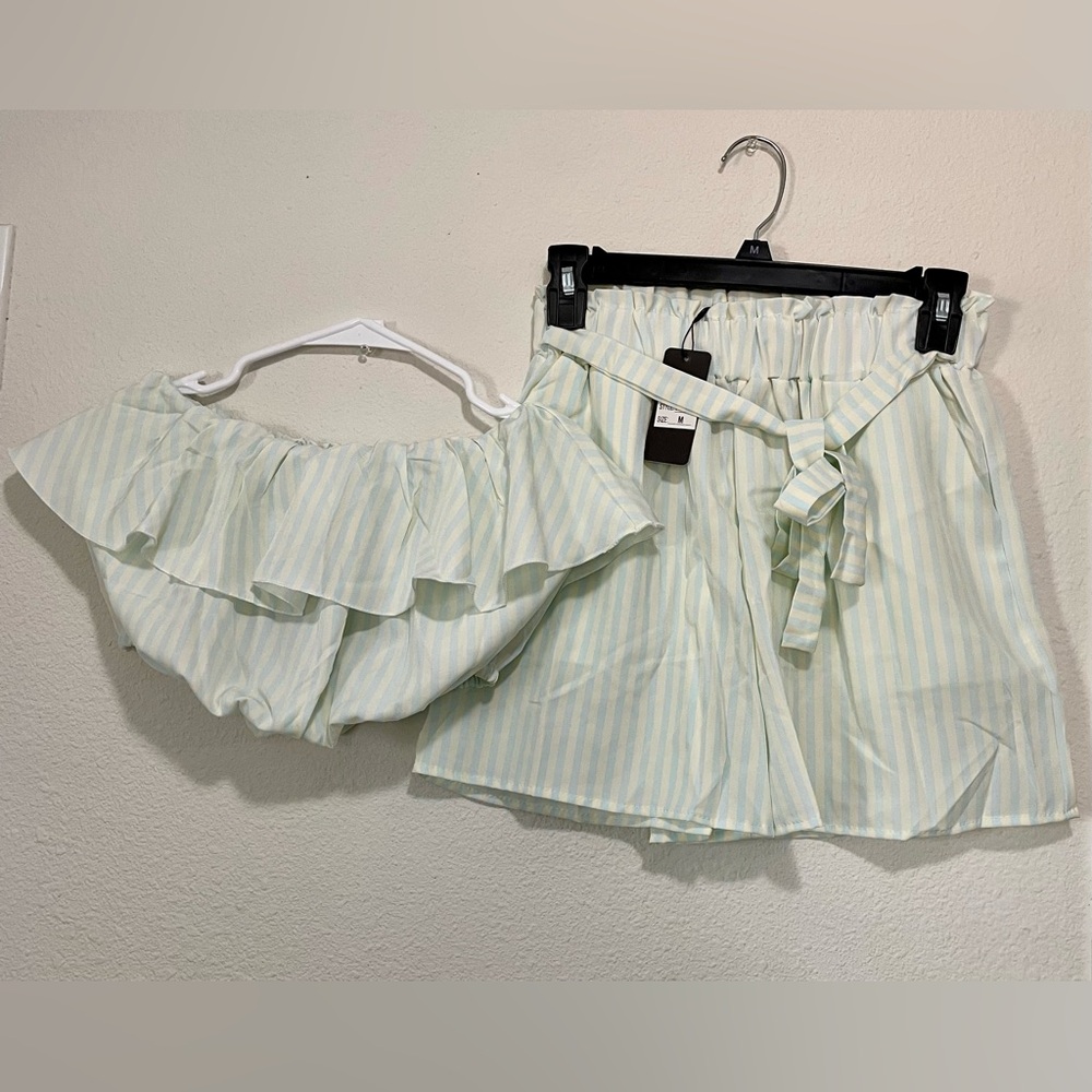 Belux M Mint and White Striped Mini-shorts Set | Summer Beach .